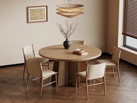 中古风餐桌椅 圆形餐桌椅su模型