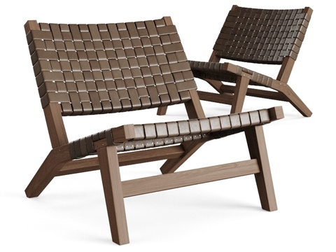  现代意式皮革木质休闲椅3d模型 