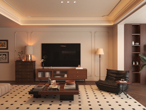  法式中古风格客厅3d模型 