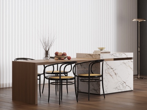 现代奶油风岛台 餐桌椅su模型