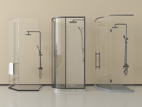 现代淋浴房 淋浴间 花洒 弧形su模型