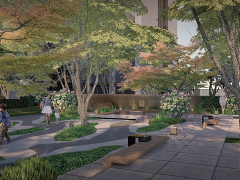  现代公园景观 林下空间 户外座椅 园林景观su模型 