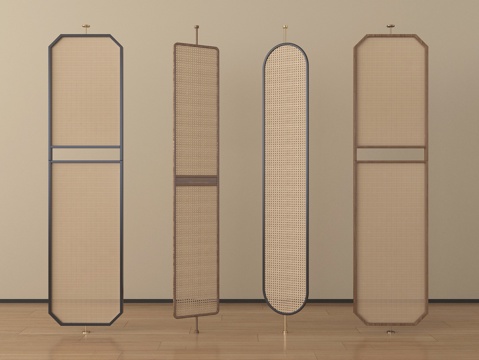 侘寂屏风 藤编屏风 屏风隔断su模型