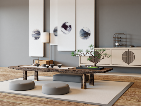  新中式茶室su模型 