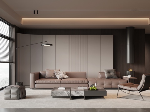 意式客厅 沙发茶几组合 背景墙su模型