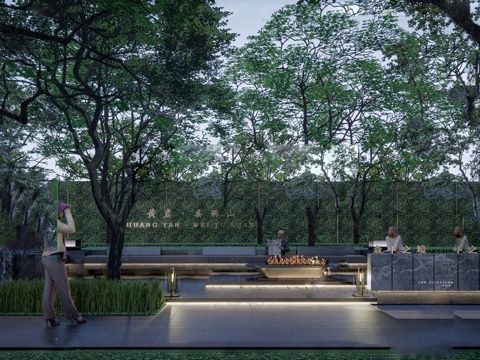  现代公园景观 林下空间 户外座椅su模型 