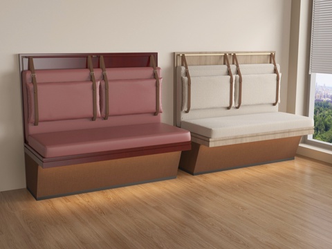  现代皮革卡座沙发su模型 