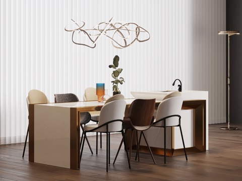 现代简约岛台 餐台 餐桌椅su模型