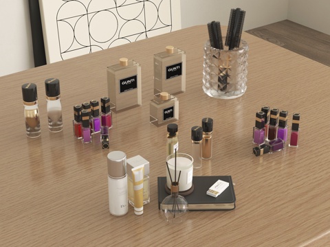 现代化妆品组合 彩妆 护肤品 香水su模型