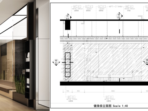 健身房镜面墙面 镜面墙体立面图 墙面布局 墙面节点cad施工图