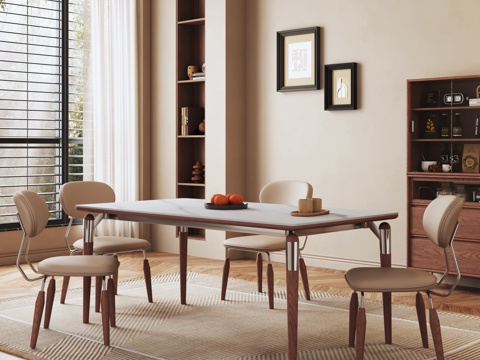  中古风餐厅 简约 北欧 餐桌椅组合 挂画3d模型 