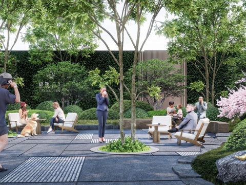  现代公园景观 林下空间 户外座椅su模型 