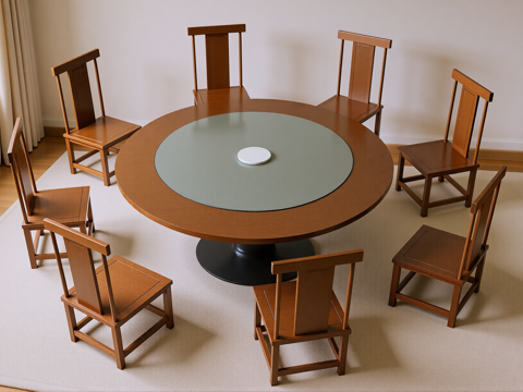 新中式餐桌椅su模型