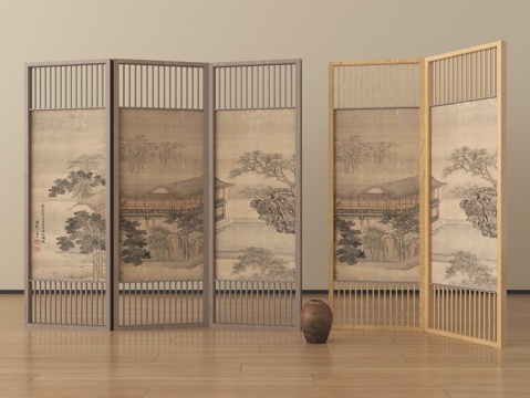  新中式屏风隔断 可折叠屏风3d模型 