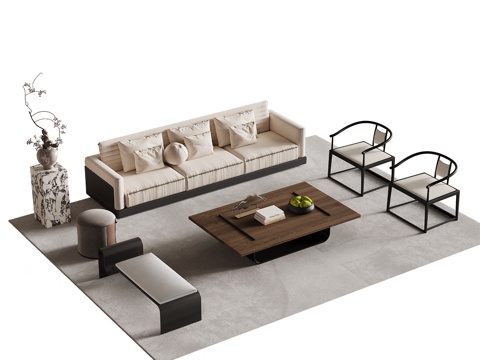 宋式风沙发茶几组合su模型