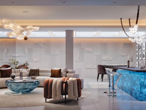  现代地下室娱乐室3d模型 