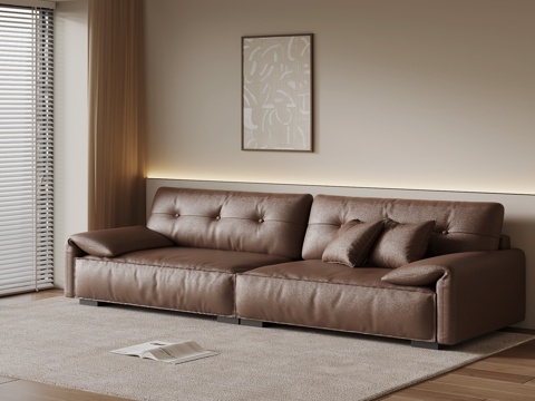 现代多人沙发 皮革休闲沙发su模型