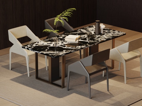 现代意式餐桌椅 条形餐桌su模型