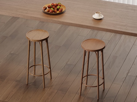 中古风吧凳 实木吧椅su模型