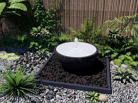  新中式流水摆件su模型 