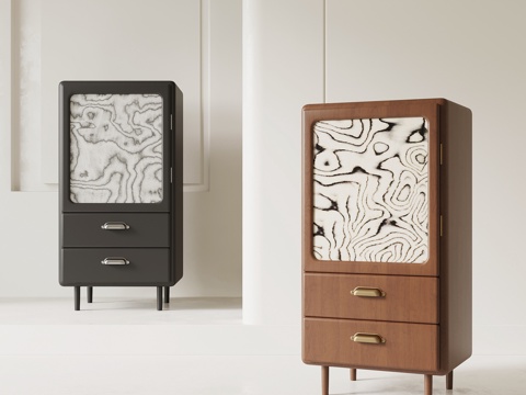 现代中古边柜 矮柜 斗柜su模型