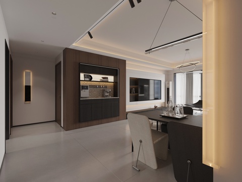  现代意式客餐厅 厨房 卫生间3d模型 