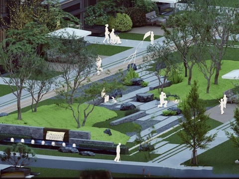  现代小区景观 园林景观su模型 