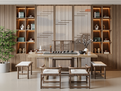  新中式茶室su模型 