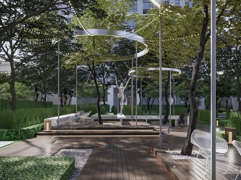  现代公园景观 林下空间 户外座椅su模型 