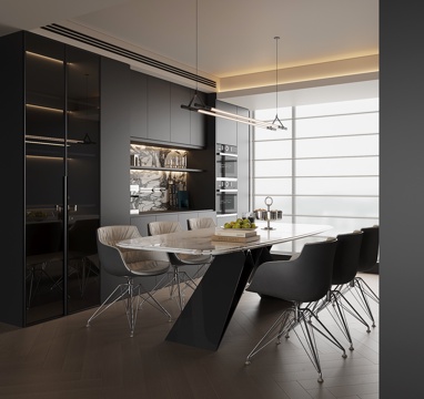 现代家居餐厅su模型