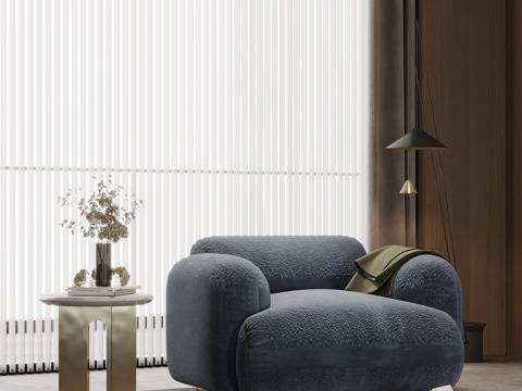 现代休闲沙发 单人沙发 边几su模型