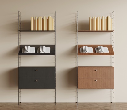 现代中古风书架 书柜 置物架su模型