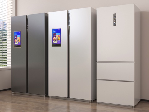  现代双开门冰箱 三门冰箱 智能冰箱3d模型 