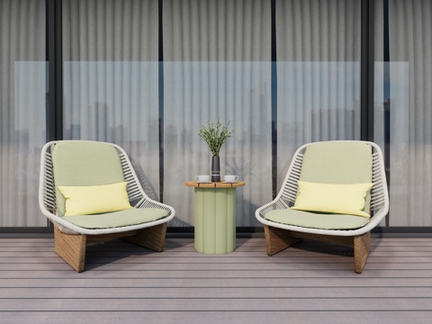 现代户外椅 休闲椅 日式柚木 木屐椅 圆形金属 柚木茶几su模型