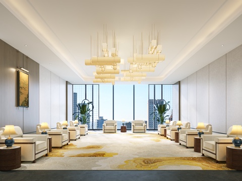 新中式接待室 接待室 会客厅 办公会议室 接待室沙发 公司接su模型