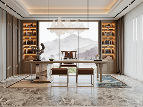  新中式茶室su模型 