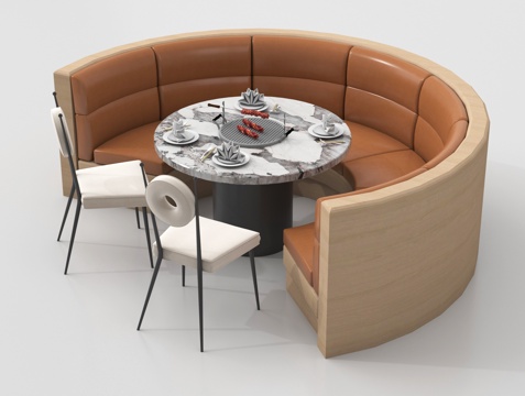  现代弧形卡座沙发茶几组合3d模型 