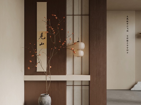 新中式玄关隔断su模型