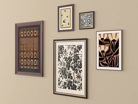 法式中古风挂画组合 装饰画 挂画su模型