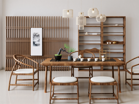  新中式茶室su模型 