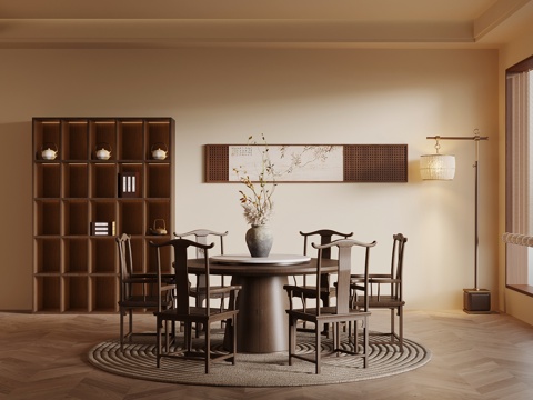 新中式餐桌椅su模型