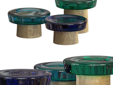  现代意式玻璃圆茶几组合3d模型 