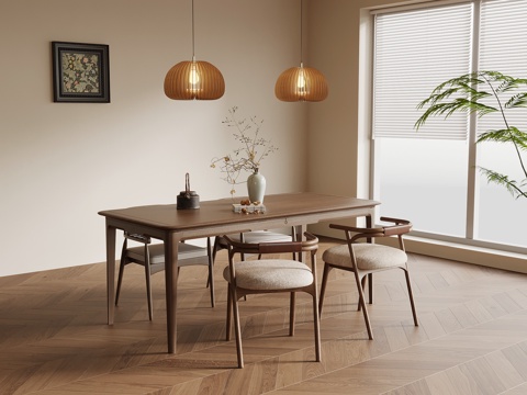 中古风餐桌椅su模型