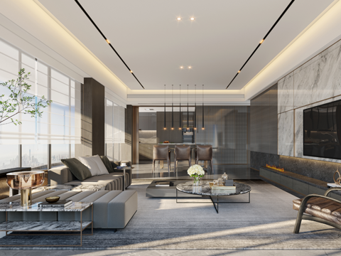 轻奢大平层 样板间 最新全套施工图 效果图合集cad施工图