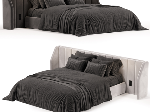  现代意式布艺双人床3d模型 