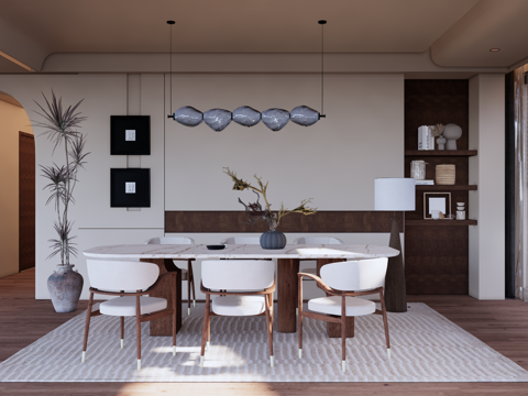 现代中古家居餐厅 现代餐厅 中古餐桌椅 中古餐厅su模型