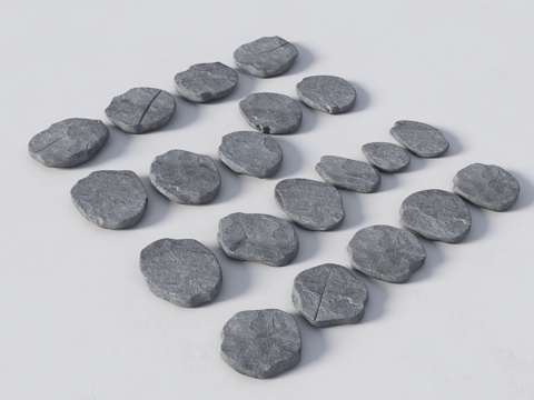  现代老石板 中式汀步 石板路 圆形汀步 游步道 景观园路 园3d模型 