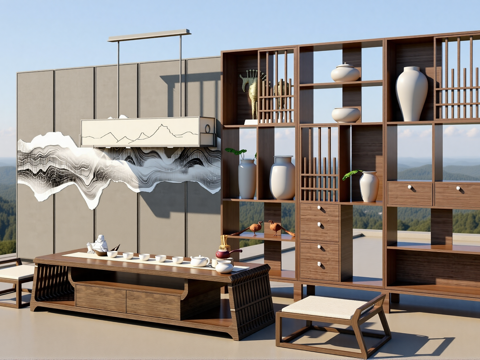  新中式茶室su模型 