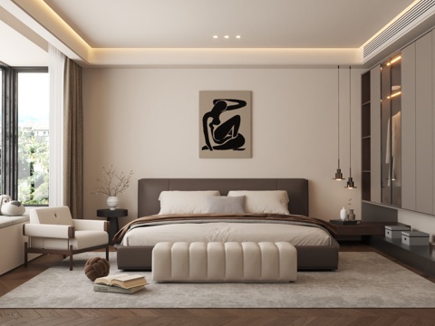  现代卧室3d模型 
