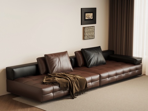 现代意式沙发 多人沙发 皮质沙发su模型